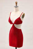 Chic Red Bodycon Beaded Cut Out Homecoming Dress