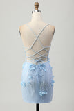 Blue Corset Sequins Floral Bodycon Homecoming Dress