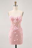 Blue Corset Sequins Floral Bodycon Homecoming Dress