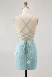 Blue Corset Sequins Floral Bodycon Homecoming Dress