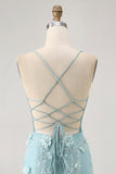 Blue Corset Sequins Floral Bodycon Homecoming Dress