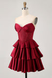 Strapless A Line Green Corset Homecoming Dress with Beading
