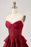 Strapless A Line Green Corset Homecoming Dress with Beading