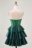 Strapless A Line Green Corset Homecoming Dress with Beading