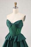 Strapless A Line Green Corset Homecoming Dress with Beading