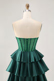 Green A-line Strapless Tiered Corset Beaded Homecoming Dress