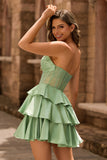Strapless A Line Green Corset Homecoming Dress with Beading