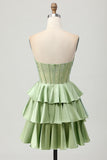 Green A-line Strapless Tiered Corset Beaded Homecoming Dress