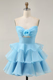 Blush A-Line Strapless Tiered Homecoming Dress with 3D Flowers