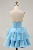 Blush A-Line Strapless Tiered Homecoming Dress with 3D Flowers