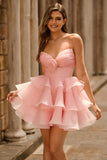 Cute A-line Strapless Cut Out Tiered Green Short Homecoming Dress