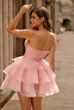 Cute A-line Strapless Cut Out Tiered Green Short Homecoming Dress