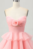 Cute Blush A-Line Strapless Cut Out Tiered Short Homecoming Dress