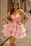 Blush A-Line Strapless Tiered Homecoming Dress with 3D Flowers