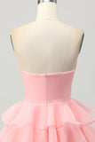 Cute Blush A-Line Strapless Cut Out Tiered Short Homecoming Dress