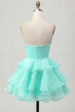 Blush A-Line Strapless Tiered Homecoming Dress with 3D Flowers