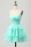 Blush A-Line Strapless Tiered Homecoming Dress with 3D Flowers
