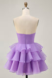 Blush A-Line Strapless Tiered Homecoming Dress with 3D Flowers