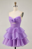 Blush A-Line Strapless Tiered Homecoming Dress with 3D Flowers
