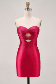 Burgundy Strapless Cut Out Beaded Bodycon Short Homecoming Dress