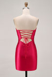 Beaded Strapless Burgundy Cut Out Homecoming Dress