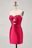 Beaded Strapless Burgundy Cut Out Homecoming Dress