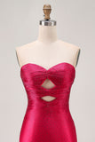 Beaded Strapless Burgundy Cut Out Homecoming Dress