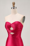 Beaded Strapless Burgundy Cut Out Homecoming Dress