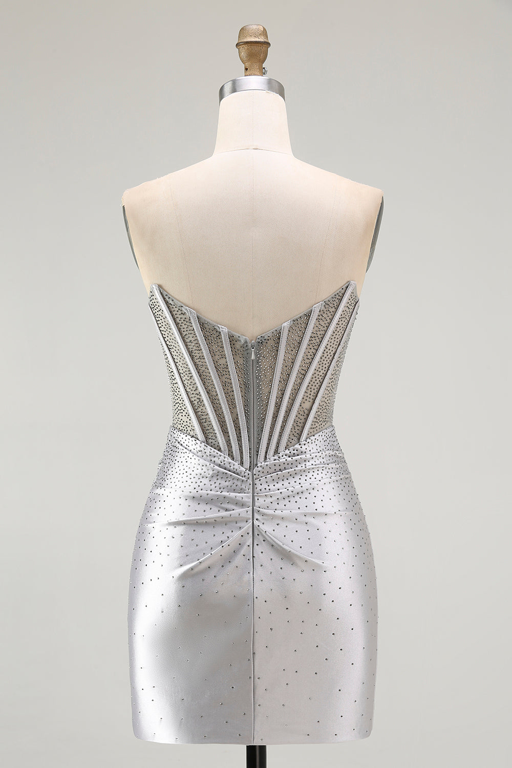 Zapaka Women Grey Silver Homecoming Dress Beaded Corset Strapless Ruched Bodycon Short Cocktail Dress, Grey Silver / US8 Zapaka Women Grey Silver Homecoming Dress Beaded Corset Strapless Ruched Bodycon Short Cocktail Dress, Grey Silver / US8