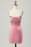 Strapless Blush Corset Sequins Bodycon Homecoming Dress