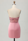Strapless Blush Corset Sequins Bodycon Homecoming Dress