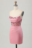 Strapless Blush Corset Sequins Bodycon Homecoming Dress