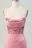 Strapless Blush Corset Sequins Bodycon Homecoming Dress