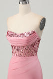 Strapless Blush Corset Sequins Bodycon Homecoming Dress