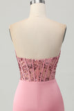 Strapless Blush Corset Sequins Bodycon Homecoming Dress
