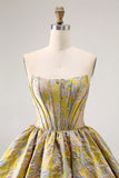 Purple Strapless Brocade A-Line Corset Mini Homecoming Dress with Bubble-Hem