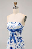 Pink Floral Bodycon Strapless Printed Short Homecoming Dress with Ruffles