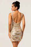 Sparkly Bodycon Sequins V-Neck Golden Short Homecoming Dress