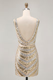 Sparkly Bodycon Sequins V-Neck Golden Short Homecoming Dress