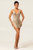 Sparkly Bodycon Sequins V-Neck Golden Short Homecoming Dress