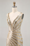 Sparkly Golden Bodycon Sequins V-Neck Homecoming Dress