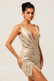 Sparkly Bodycon Sequins V-Neck Golden Short Homecoming Dress
