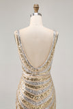 Sparkly Golden Bodycon Sequins V-Neck Homecoming Dress