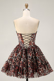 Khaki Leopard Off the Shoulder Corset A Line Mini Homecoming Dress