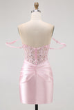 Pink Off The Shoulder Bodycon Corset Homecoming Dress