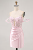 Pink Off The Shoulder Bodycon Corset Homecoming Dress