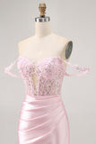 Pink Off The Shoulder Bodycon Corset Homecoming Dress