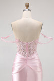 Pink Off The Shoulder Bodycon Corset Homecoming Dress