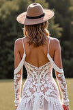 White Cold Shoulder High Low Wedding Dress with Lace