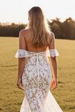Sweetheart White Lace Boho Mermaid Wedding Dress with Slit